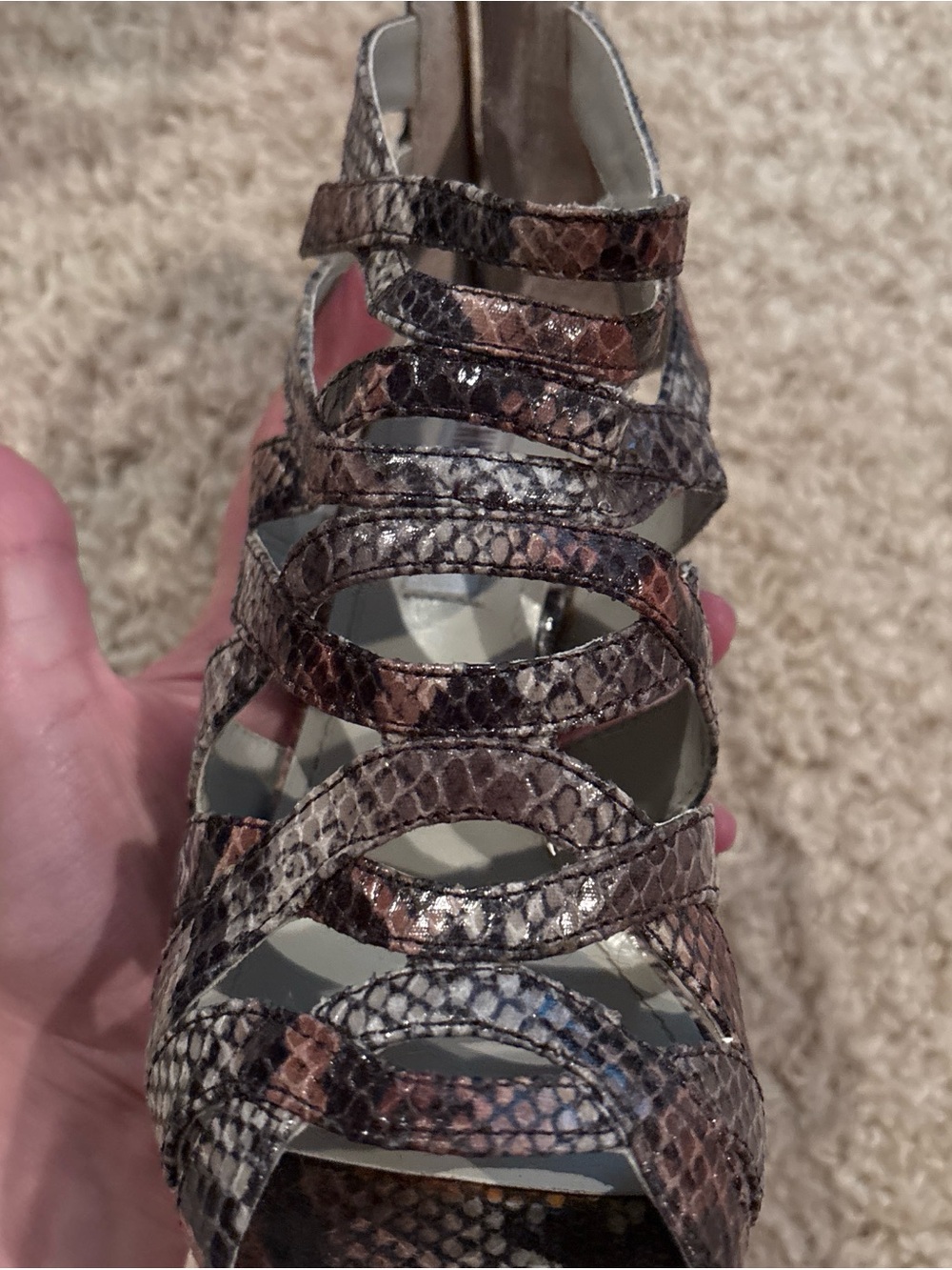 Jennifer Lopez Vivien Snake Skin Silver Open Toe Stiletto Heels Size 7.5 Med - Picture 5 of 8